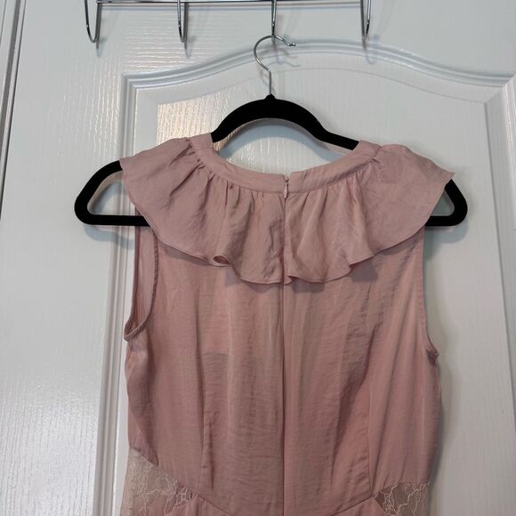 Avec Les Filles Pink Satin Lace Cut Out Ruffle Trim Midi Slip Dress NWT Size S - Picture 8 of 10
